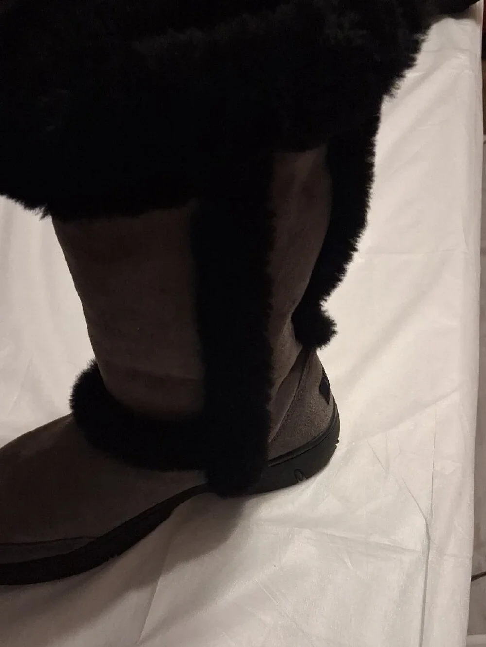 UGGS Gray Suede Tall Winter Boots with Black Fur Trim